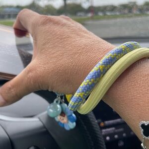 Phone Wrist Lanyard Cute Flower Charm Rope Necklace in Pastel Blue and Yellow